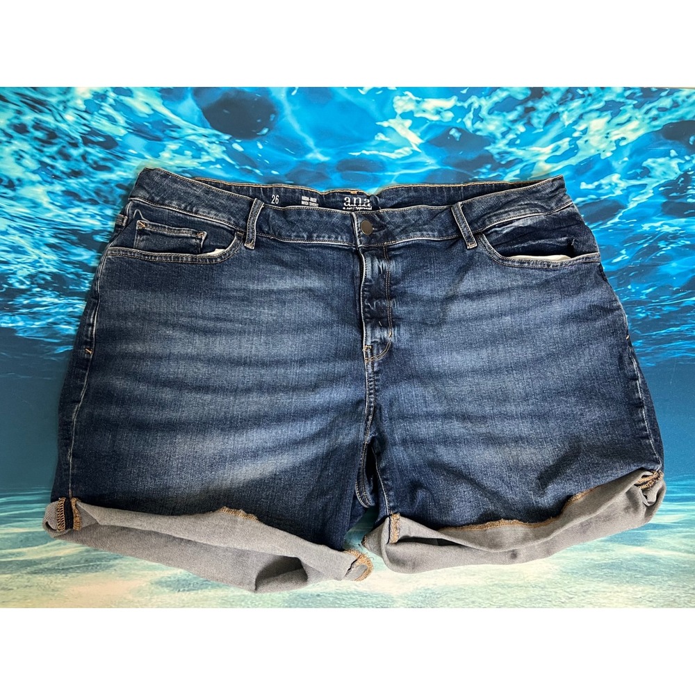ANA High Rise Midi Denim Shorts Cuffed Dark Wash Stretch Size 26